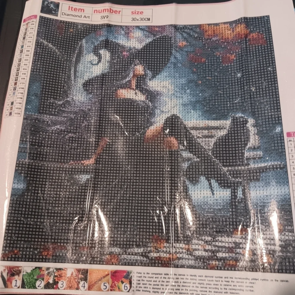 Sexy Witch and Cat Diamond Art Paint Kit 30x30
